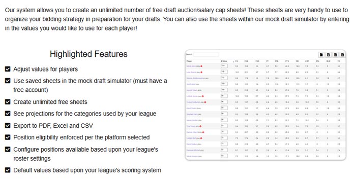 Lineup Experts Auction Values